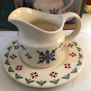 Pfaltzgraff Nordic Christmas Gravy Boat w/ saucer